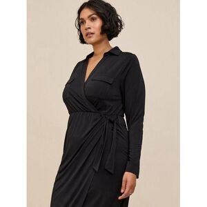 NWT Torrid 4x 26 At The Knee Studio Knit Collared Dress Black‎ Wrap